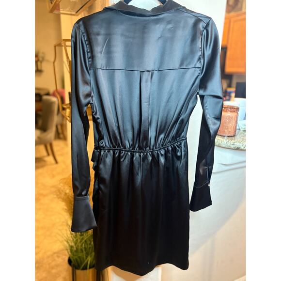 Line & Dot Black Satin Mini Dress Long Sleeve Size M 4-8 - Picture 7 of 7